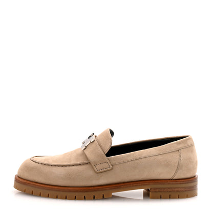 Hermes Suede Goatskin Womens Faubourg Loafers 38 Beige Argile 1 of 11
