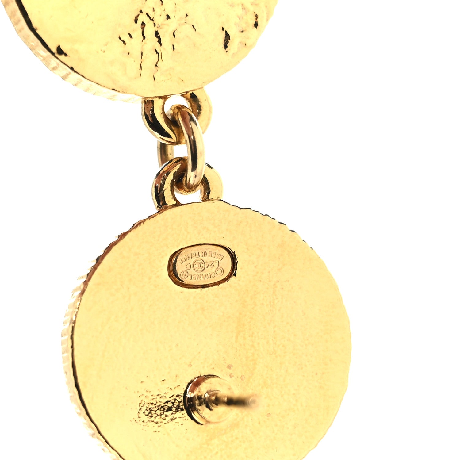 Chanel Metal Resin Disc CC Long Drop Earrings Gold Black 4 of 4