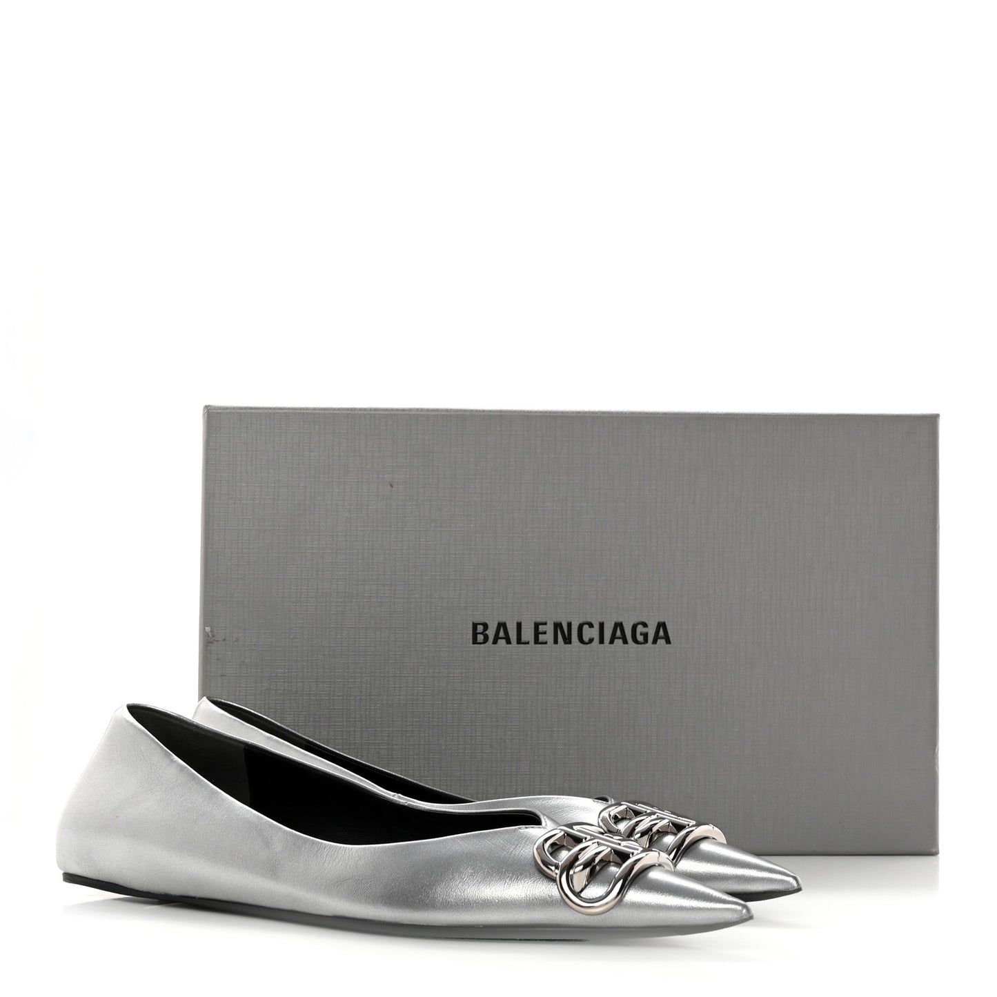Metallic Calfskin BB Knife Pointy Toe Ballerina Flats 35.5 Silver Hardware