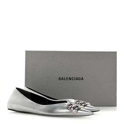 Balenciaga Metallic Calfskin BB Knife Pointy Toe Ballerina Flats 35.5 Silver Hardware 16 of 16