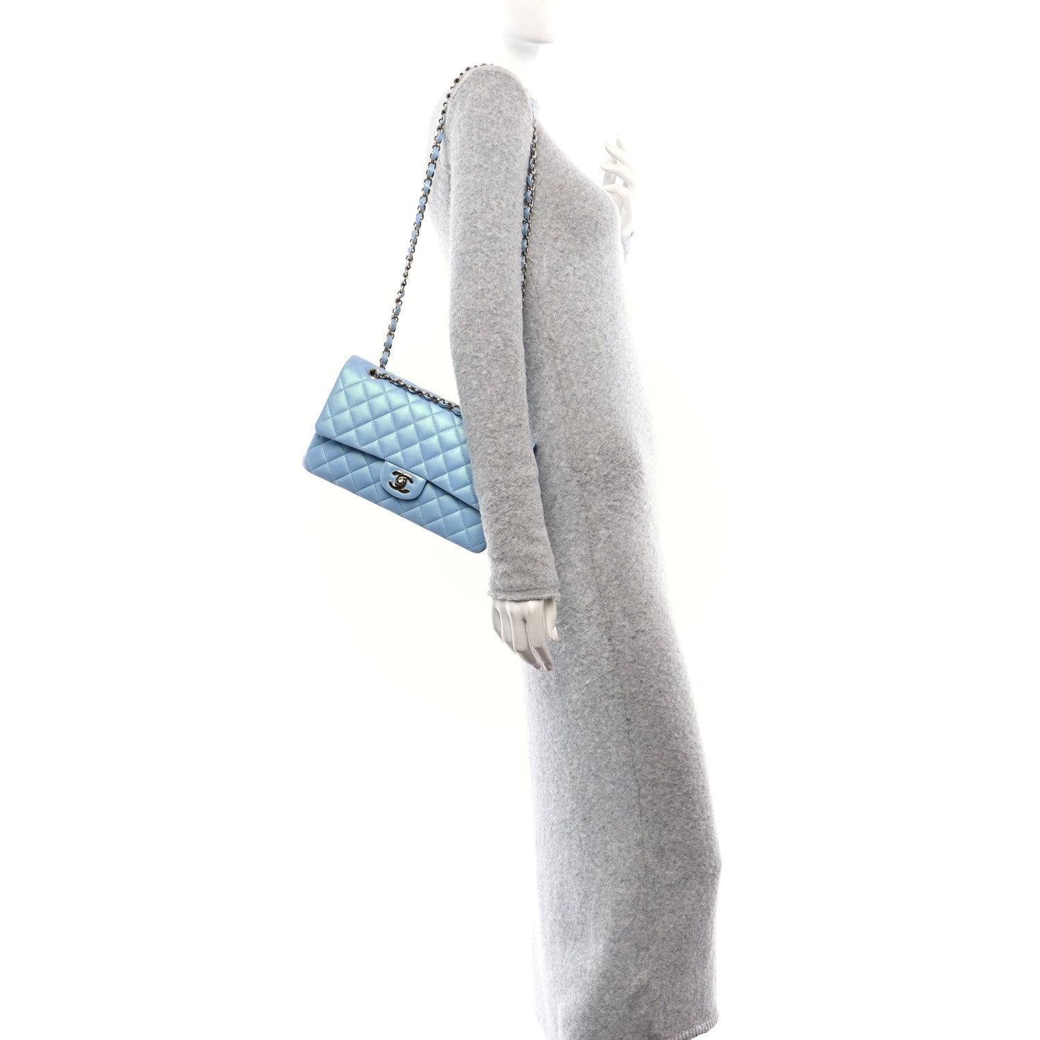 Chanel Iridescent Lambskin Quilted Medium Double Flap Light Blue 2 of 10