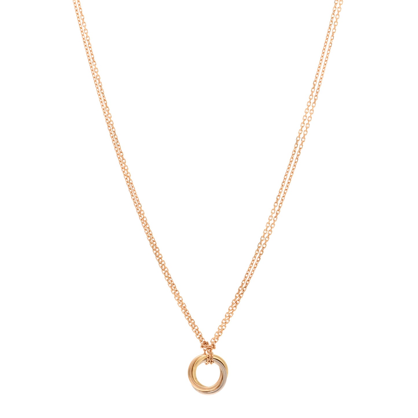 18K Pink Yellow White Gold Trinity Double Chain Pendant Necklace