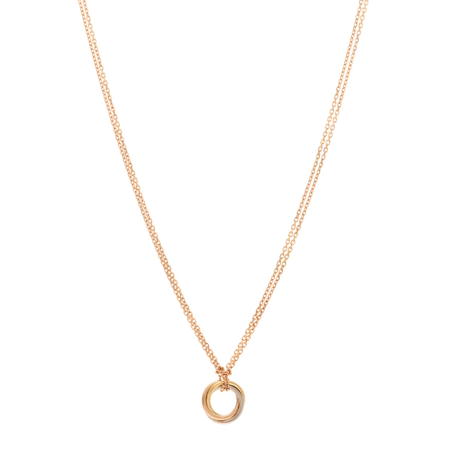 Cartier 18K Pink Yellow White Gold Trinity Double Chain Pendant Necklace 1 of 4