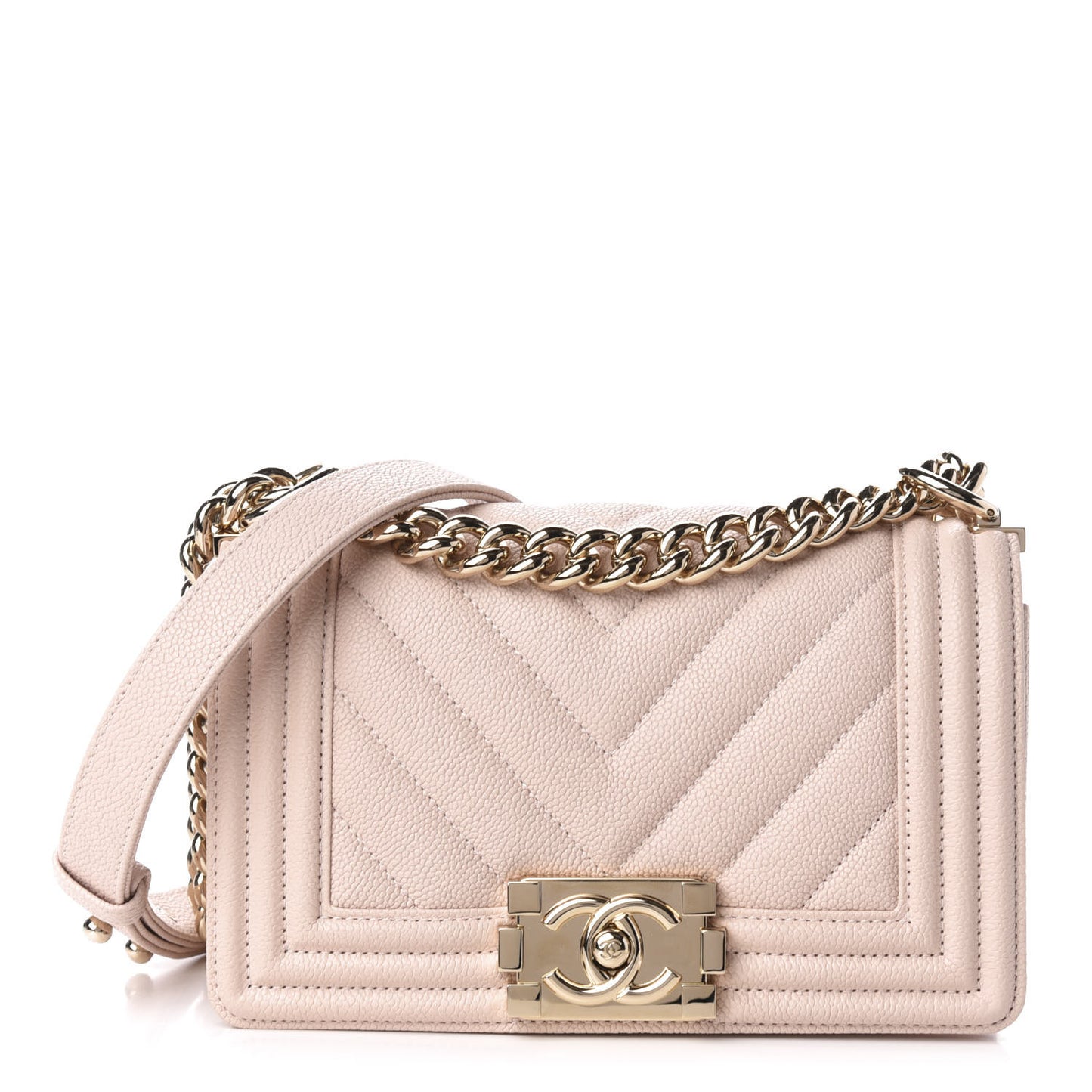 Caviar Chevron Quilted Small Boy Flap Nude