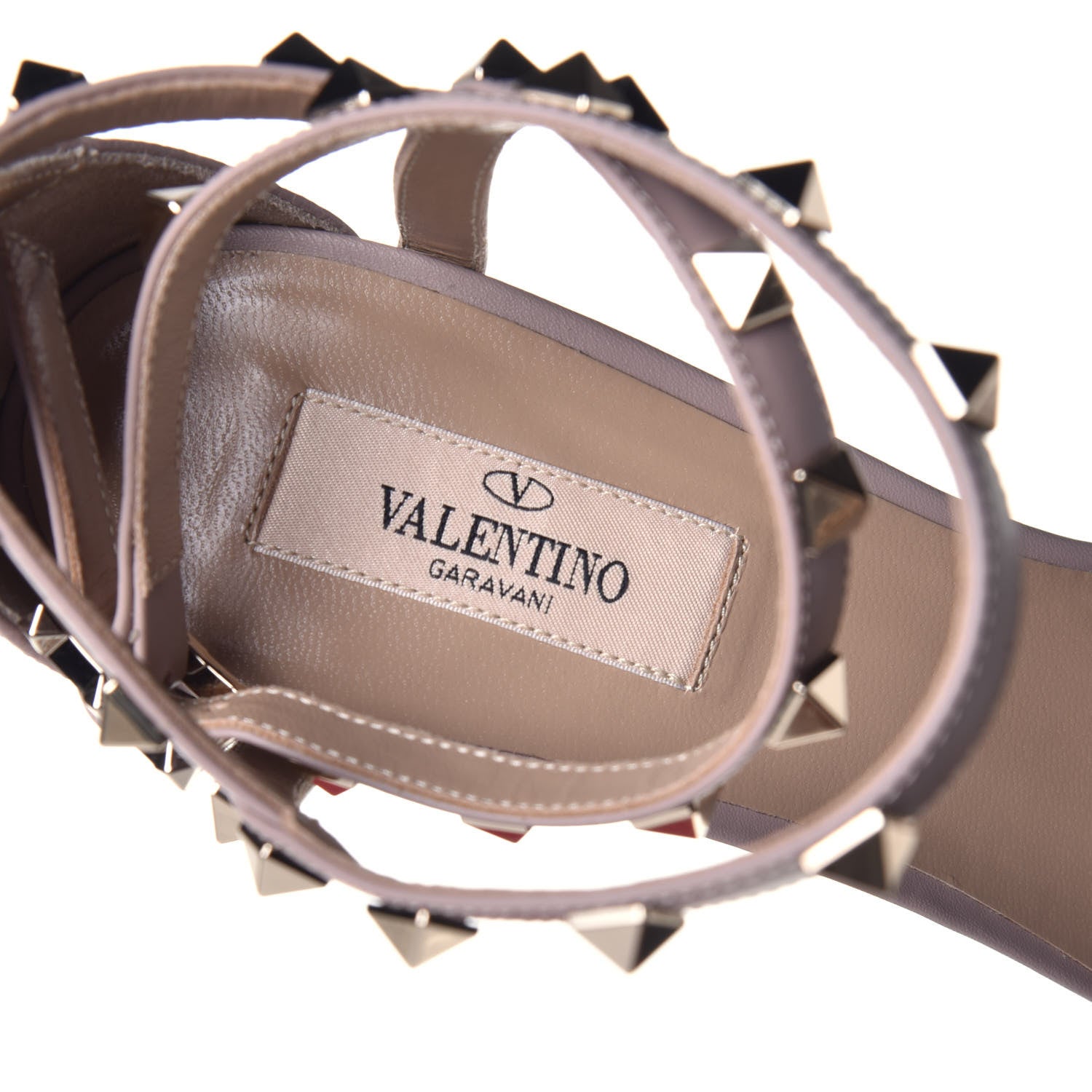 Valentino Garavani Pebbled Calfskin Rockstud Ankle Strap 60mm Sandals 39.5 Poudre 7 of 8