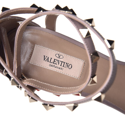 Valentino Garavani Pebbled Calfskin Rockstud Ankle Strap 60mm Sandals 39.5 Poudre 7 of 8