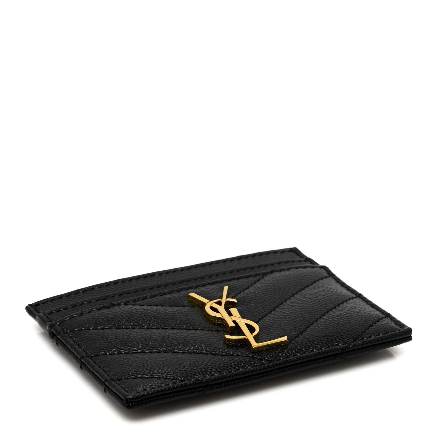 Grain De Poudre Matelasse Chevron Monogram Credit Card Case Black