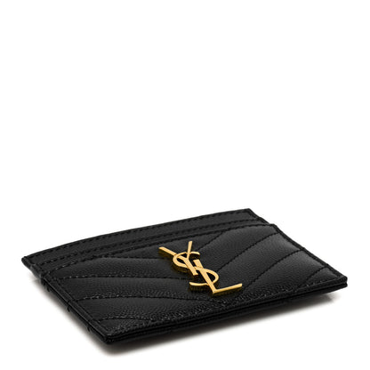 Saint Laurent Grain De Poudre Matelasse Chevron Monogram Credit Card Case Black 4 of 8