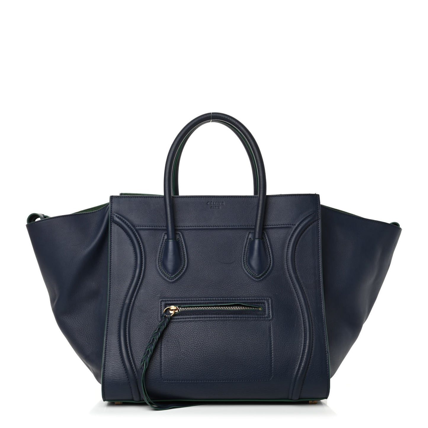 Supple Calfskin Medium Phantom Luggage Navy Blue Green Trim