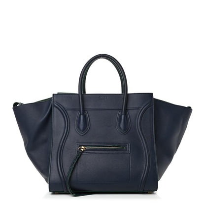 Celine Supple Calfskin Medium Phantom Luggage Navy Blue Green Trim 1 of 6