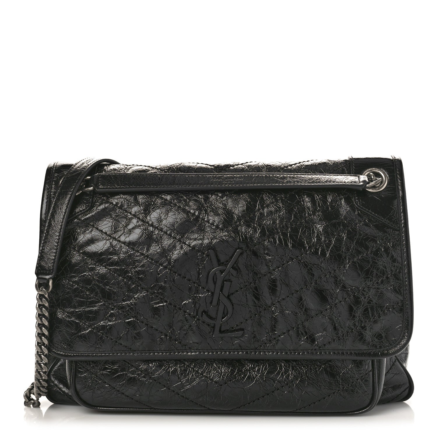 Saint Laurent Crinkled Calfskin Matelasse Monogram Large Niki Chain Satchel Black 1 of 9