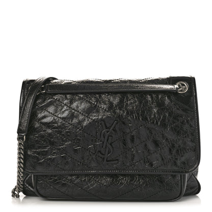 Saint Laurent Crinkled Calfskin Matelasse Monogram Large Niki Chain Satchel Black 1 of 9
