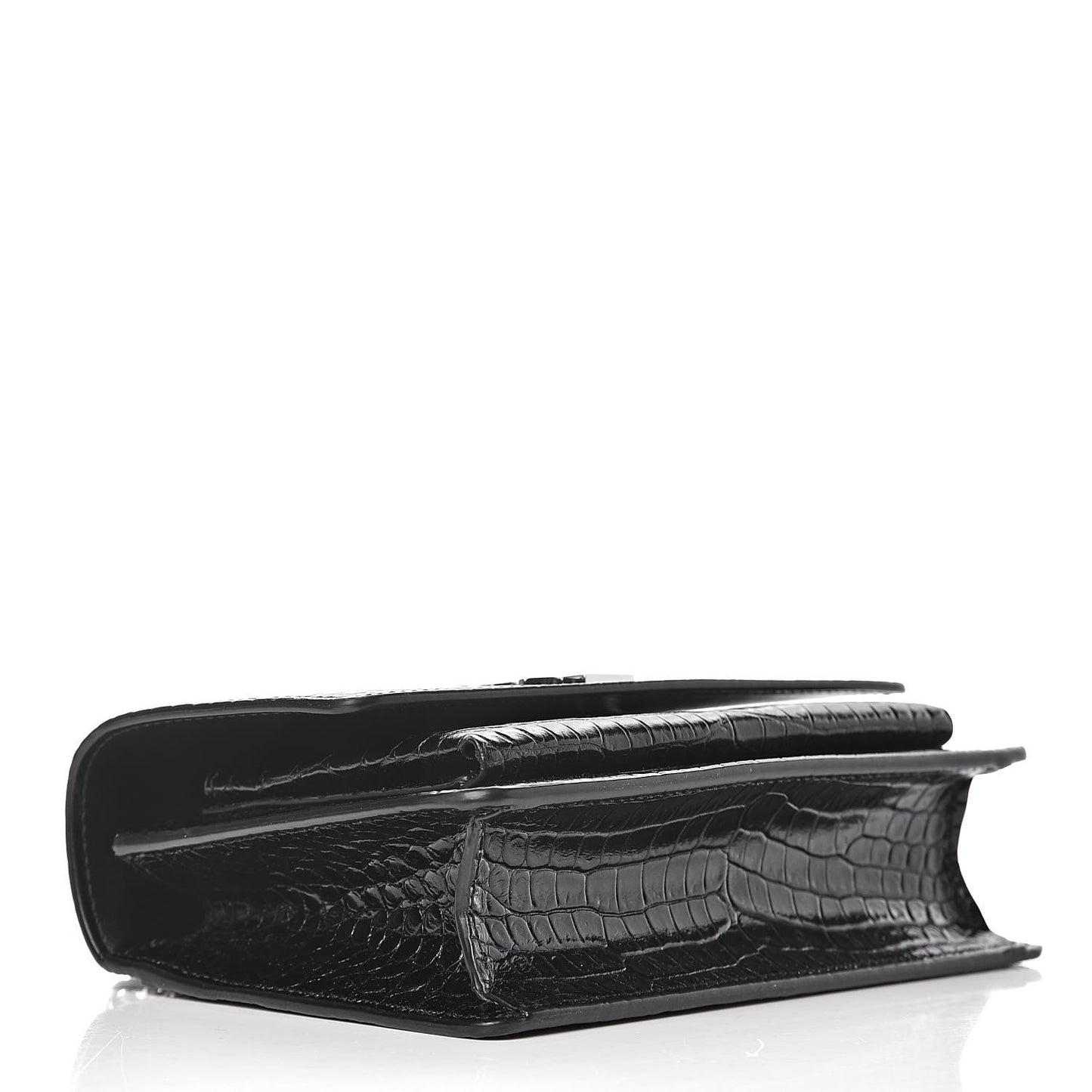 Calfskin Crocodile Embossed Monogram Sunset Chain Wallet Black
