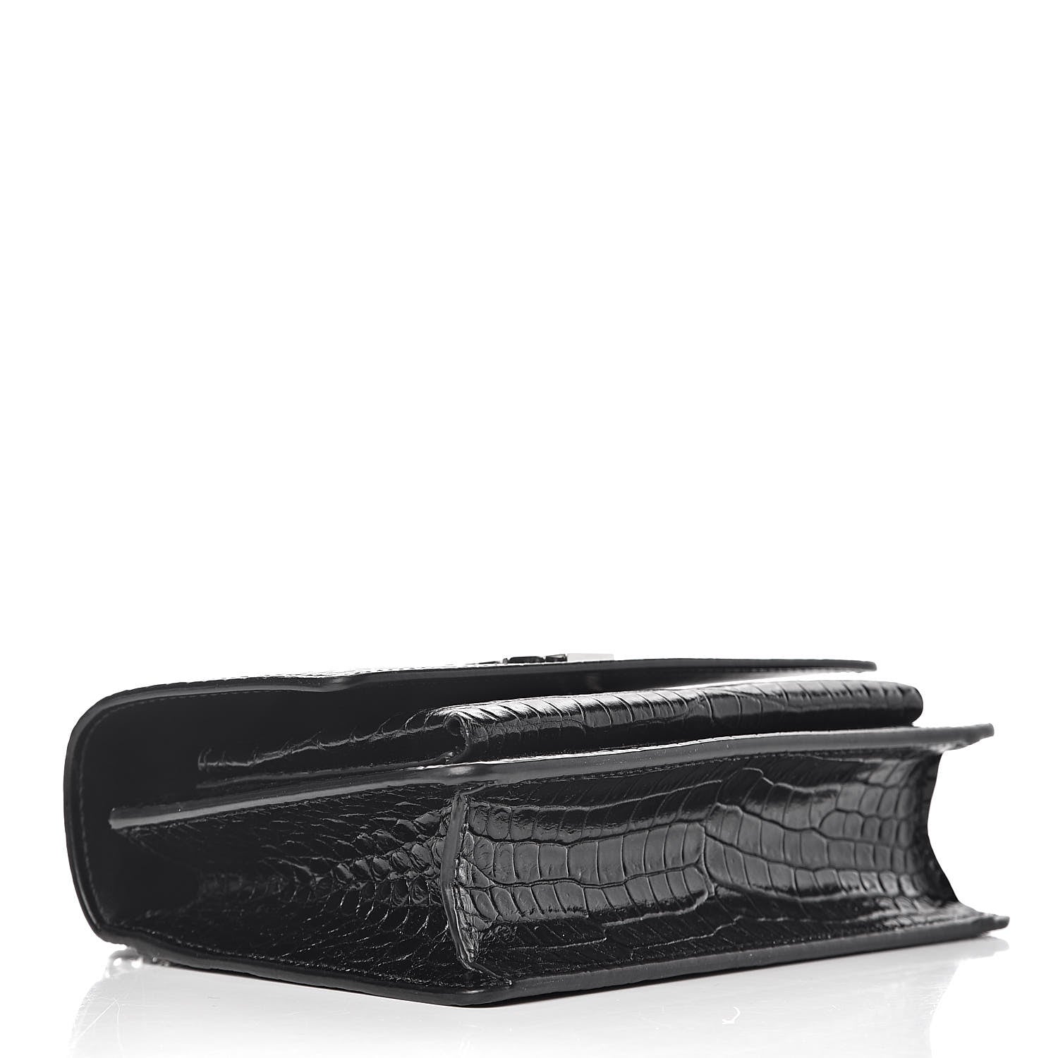Saint Laurent Calfskin Crocodile Embossed Monogram Sunset Chain Wallet Black 4 of 9