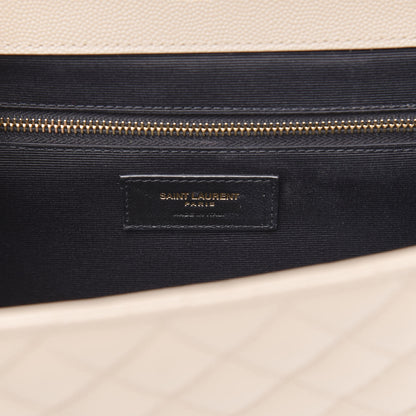 Saint Laurent Grain De Poudre Mixed Matelasse Large Triquilt Monogram Satchel Dark Beige 7 of 11