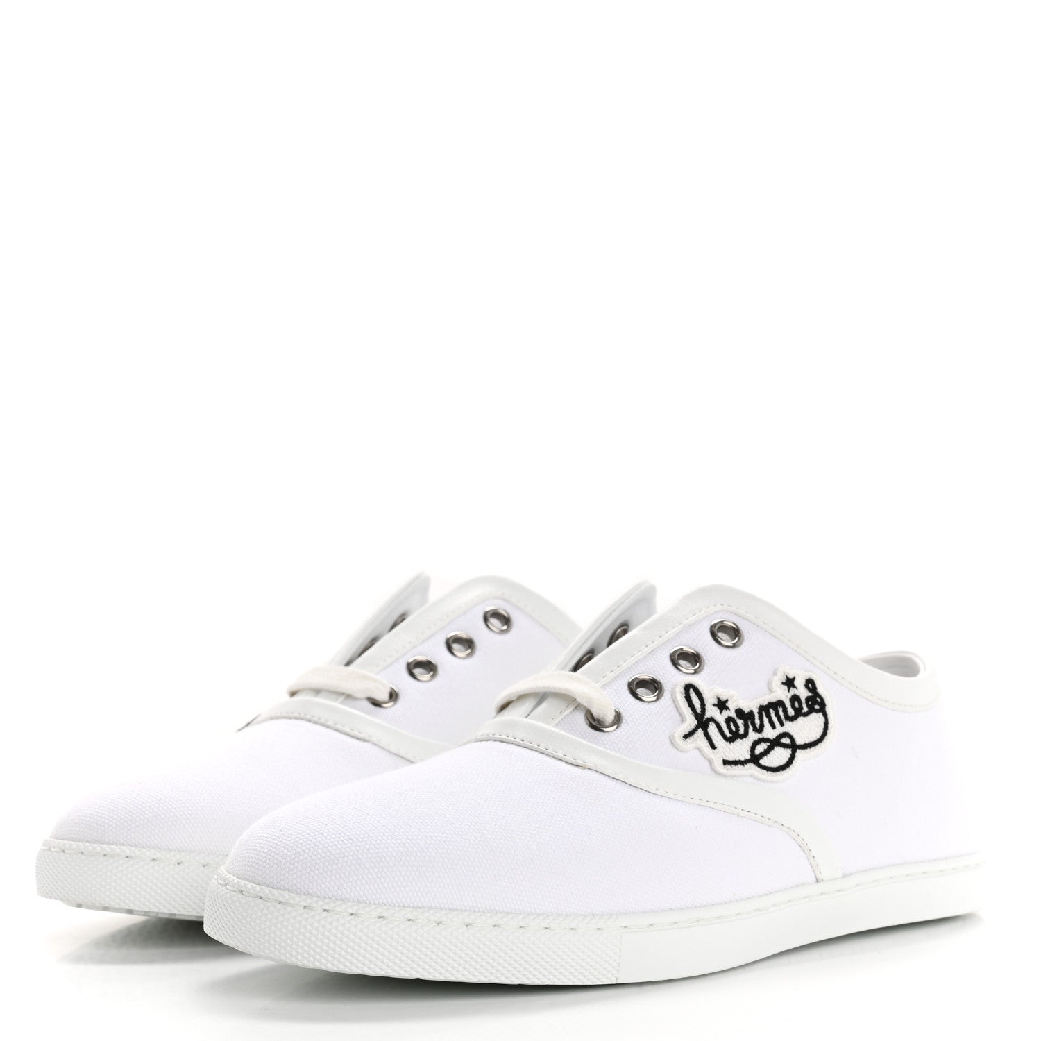 Hermes Canvas Embroidered Innocent Sneakers 36.5 White 4 of 11