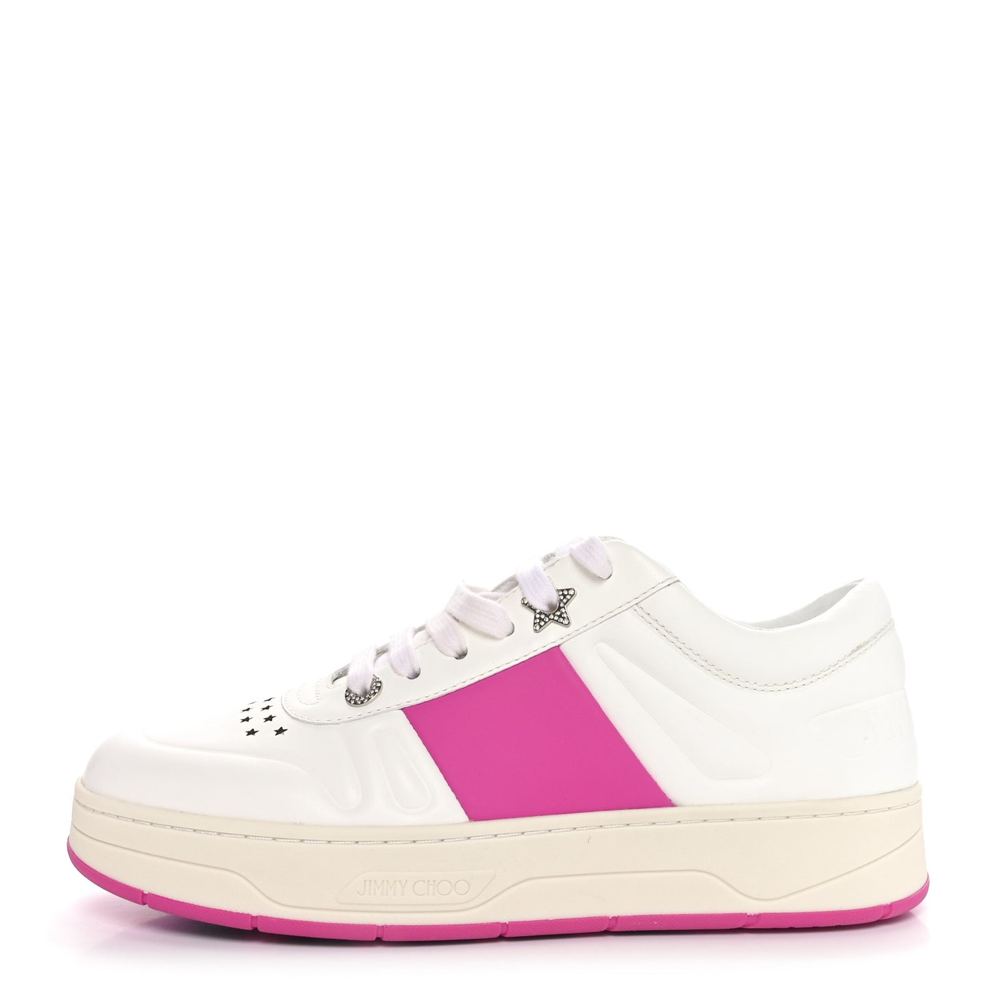 Calfskin Vinyl Striped Hawaii Flatform Sneakers 39.5 White Fuchsia