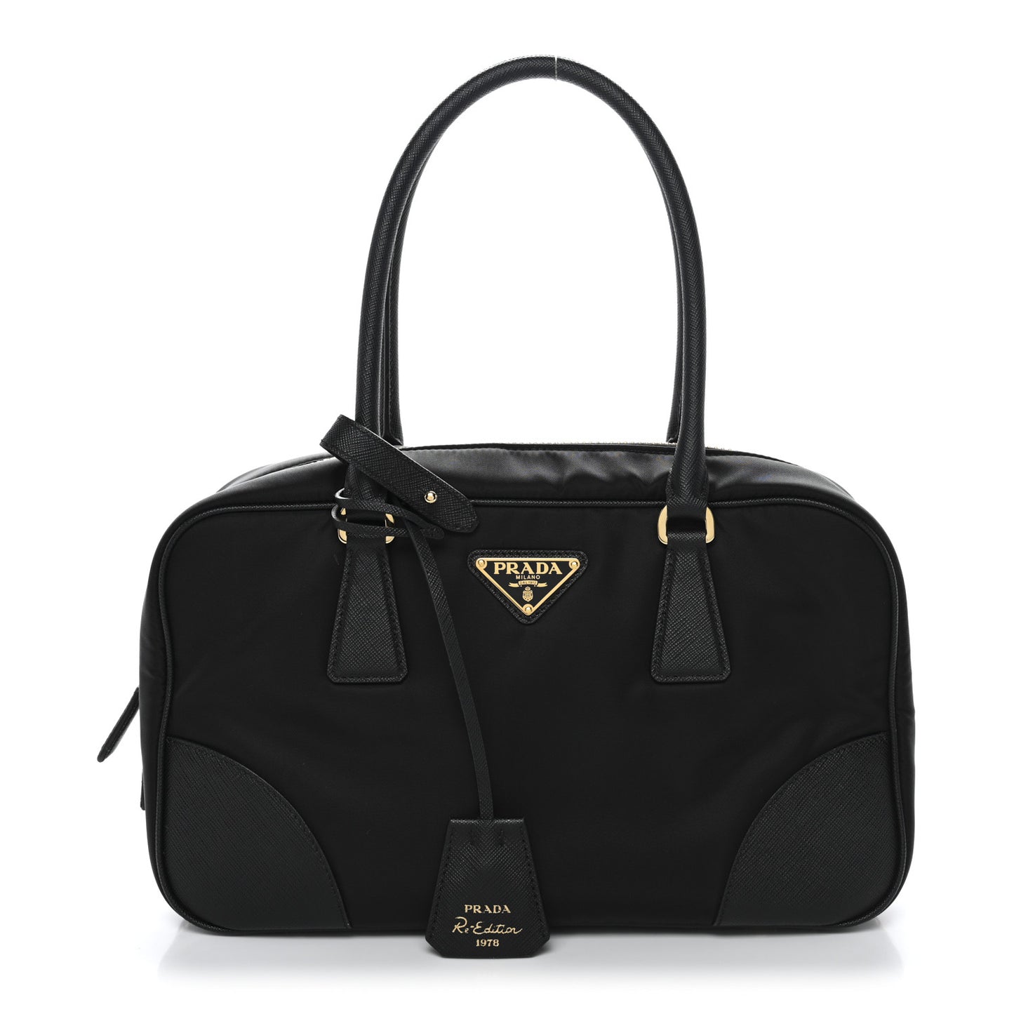 Re-Nylon Saffiano Medium Re-Edition 1978 Two Handle Bag Black
