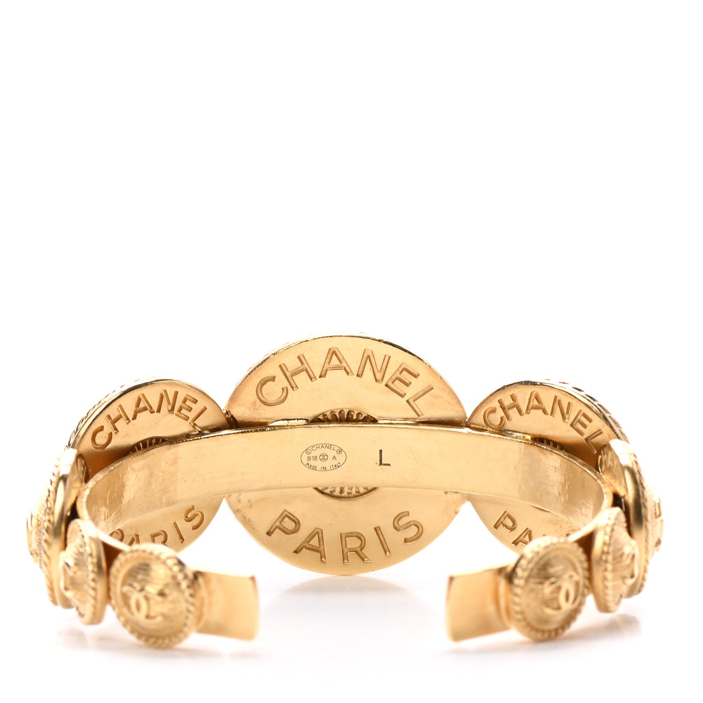 Metal Medallion CC Cuff Bracelet L Gold