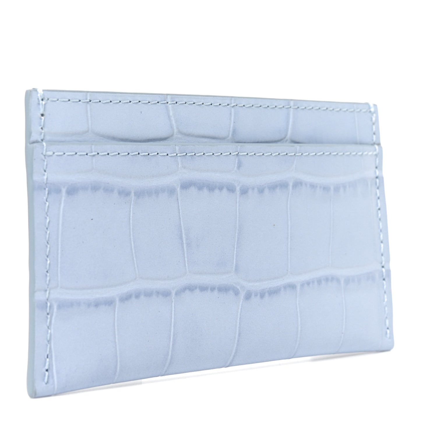 Calfskin Crocodile Embossed Crococo Card Holder Light Blue