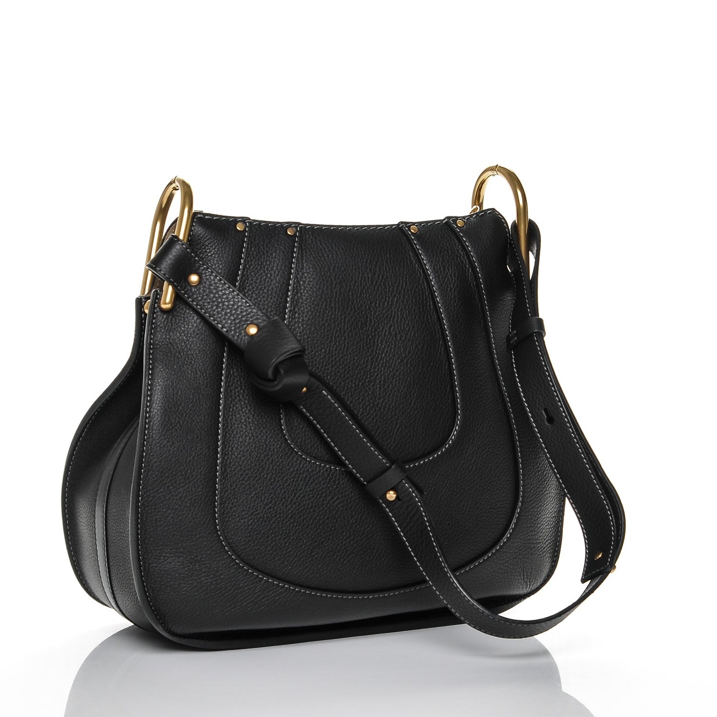 Grained Calfskin Small Hayley Hobo Black