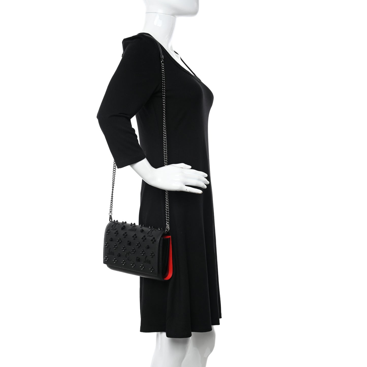 Calfskin Spikes Loubinthesky Paloma Clutch Black