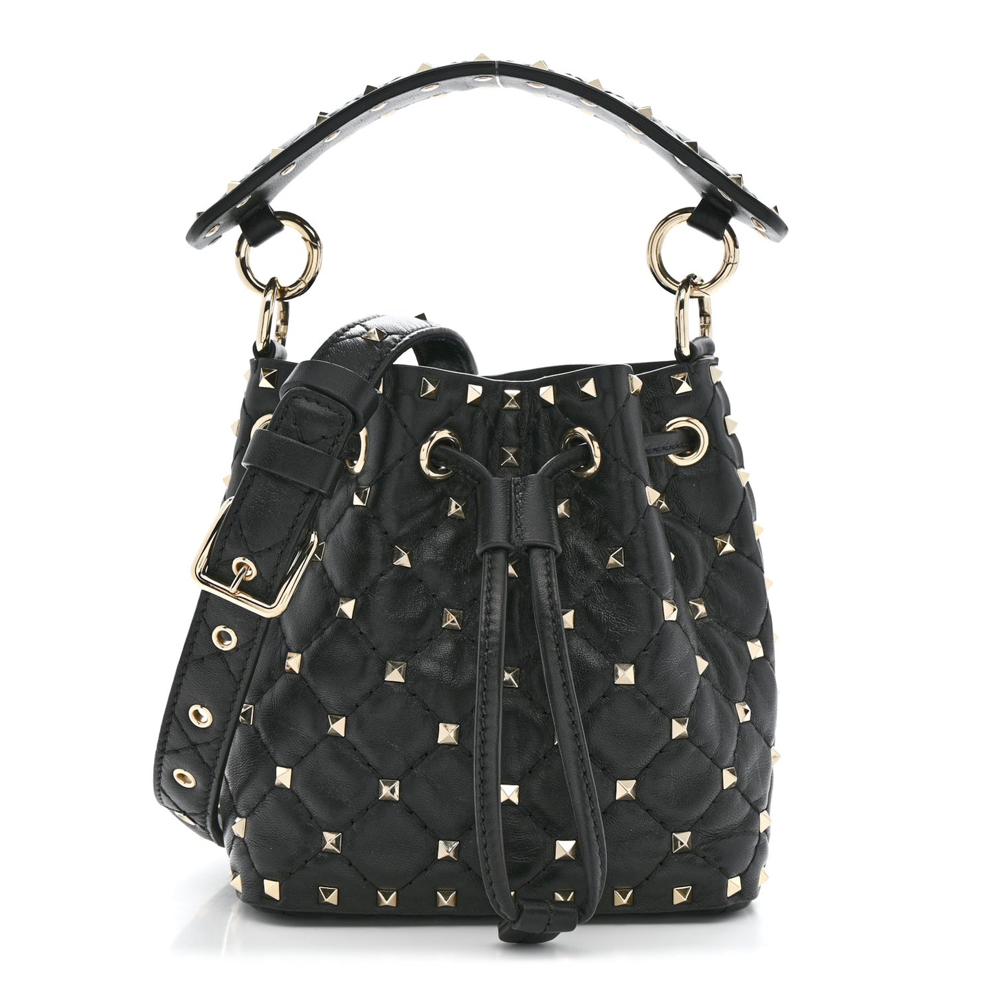 Nappa Mini Rockstud Spike Bucket Bag Black