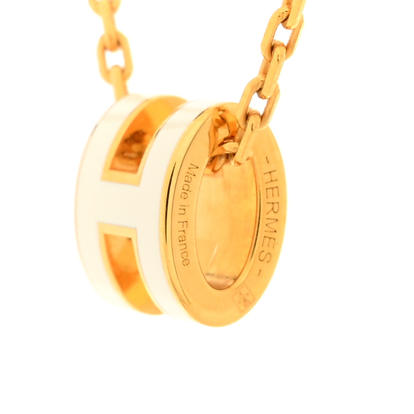 Lacquered Gold Mini Pop H Pendant Necklace White