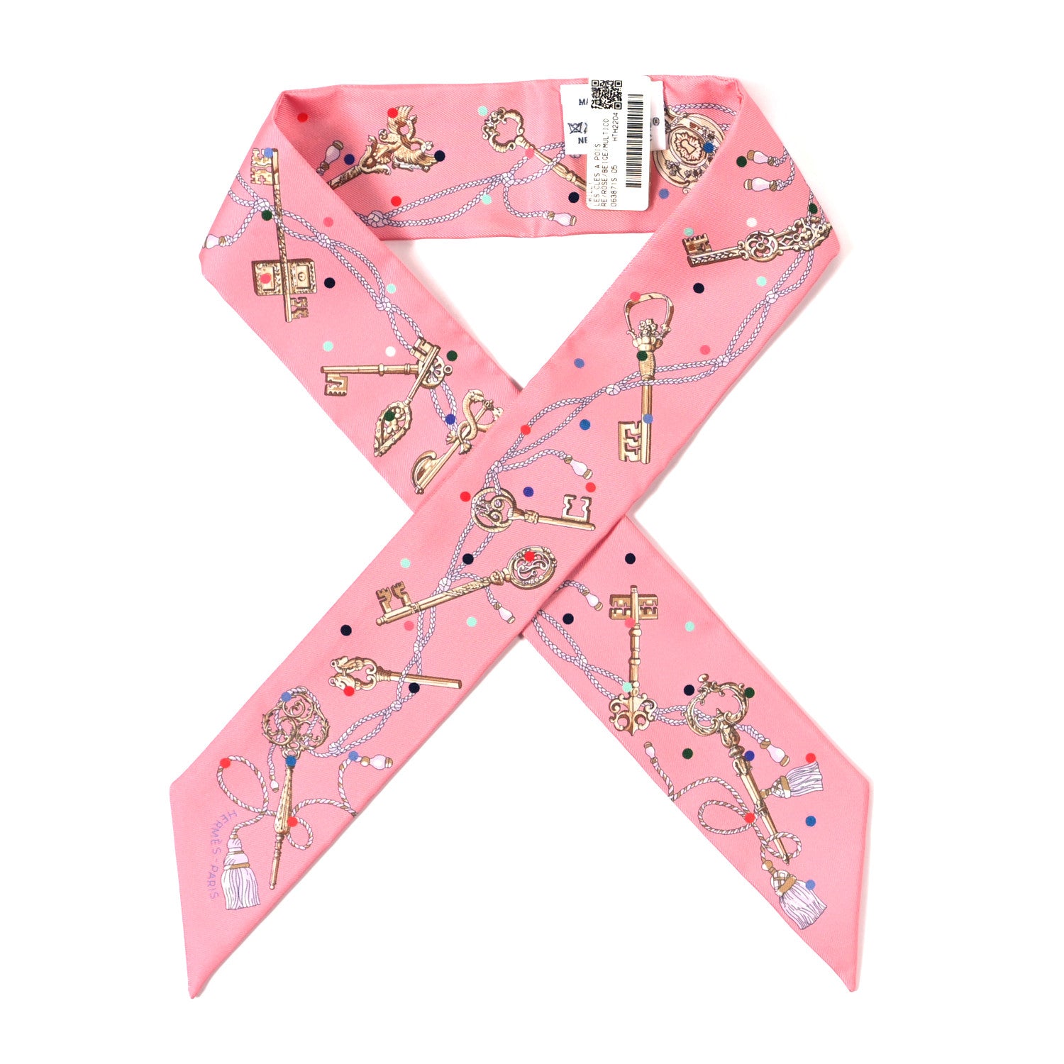 Hermes Silk Les Cles A Pois Twilly Rose Beige Multicolor 1 of 3