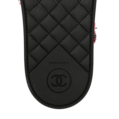 Chanel Tweed Pearl Flat Sandals 37.5 Red Black 6 of 10
