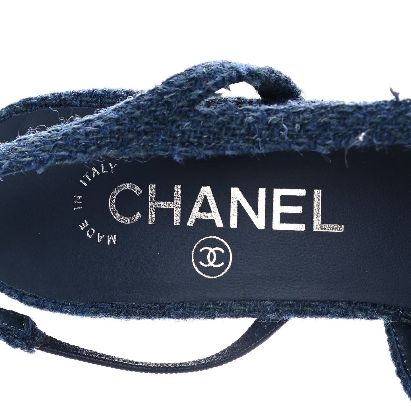 Tweed Grosgrain Cap Toe CC Slingback Pumps 38.5 Blue Black