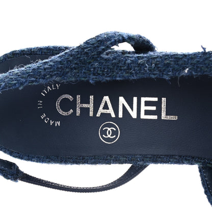 Chanel Tweed Grosgrain Cap Toe CC Slingback Pumps 38.5 Blue Black 6 of 8