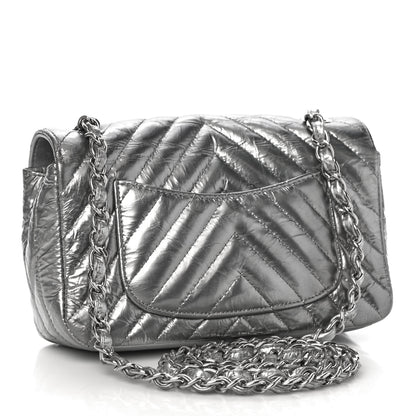 Chanel Patent Metallic Crumpled Calfskin Chevron Quilted Mini Rectangular Flap Silver 2 of 9
