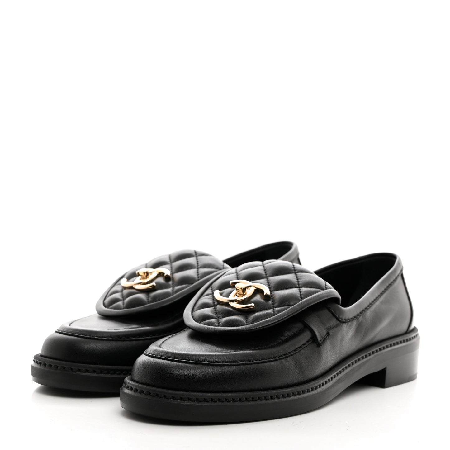 Lambskin Quilted CC Turnlock Loafers 37 Black