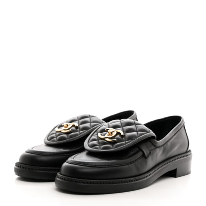 Chanel Lambskin Quilted CC Turnlock Loafers 37 Black 3 of 9