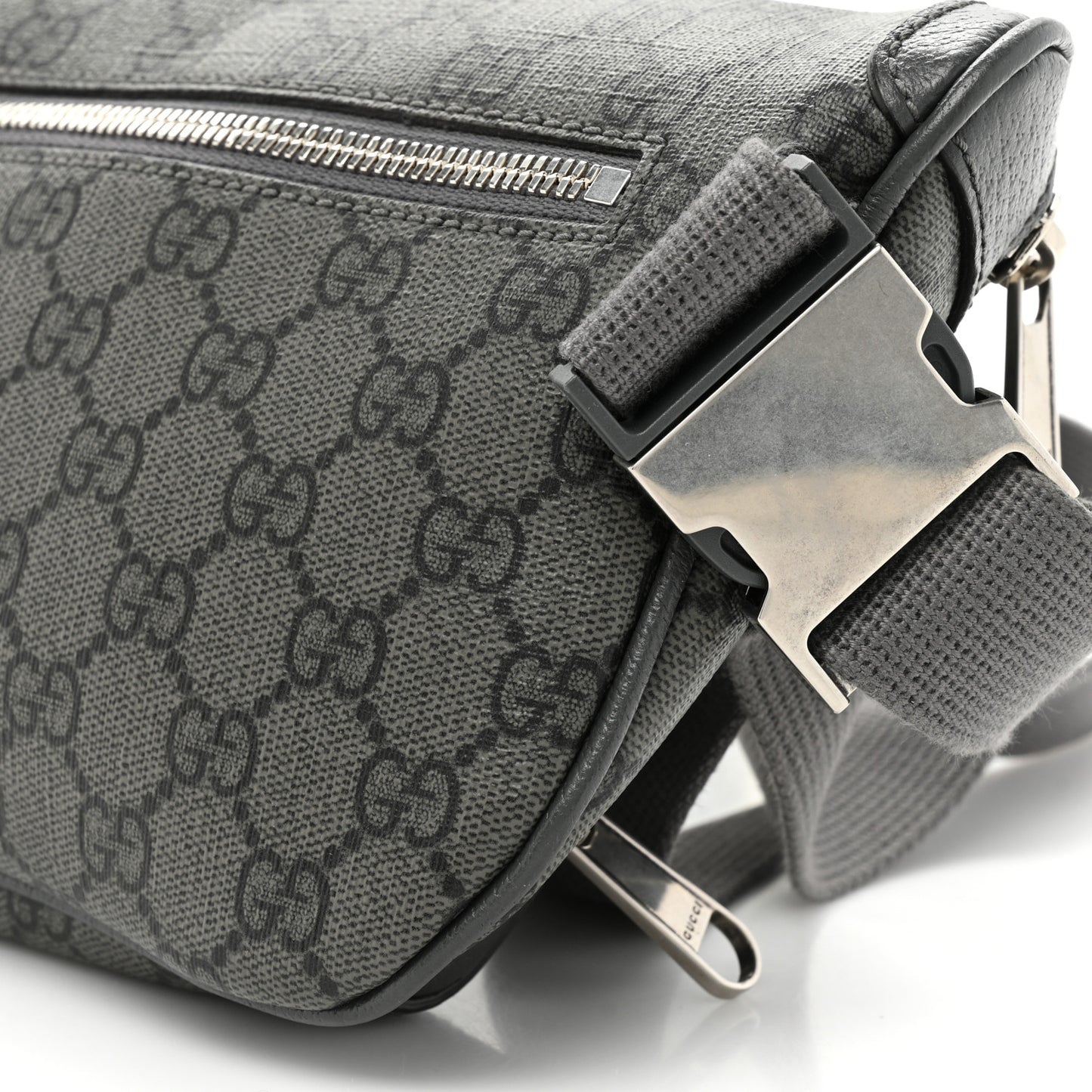 GG Supreme Monogram Textured Dollar Calfskin Ophidia Belt Bag Grey Black Graphite Grey