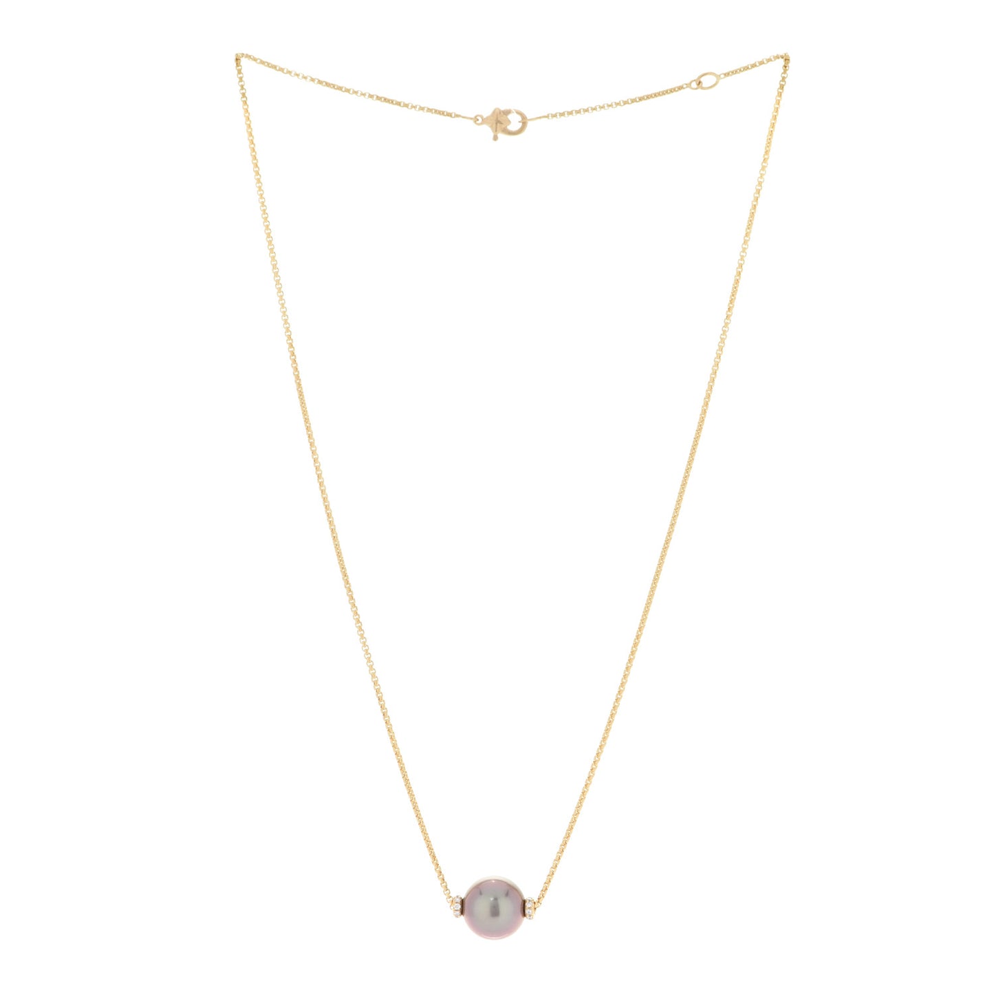18K Yellow Gold Diamond Tahitian Pearl 11mm Solari Pendant Necklace