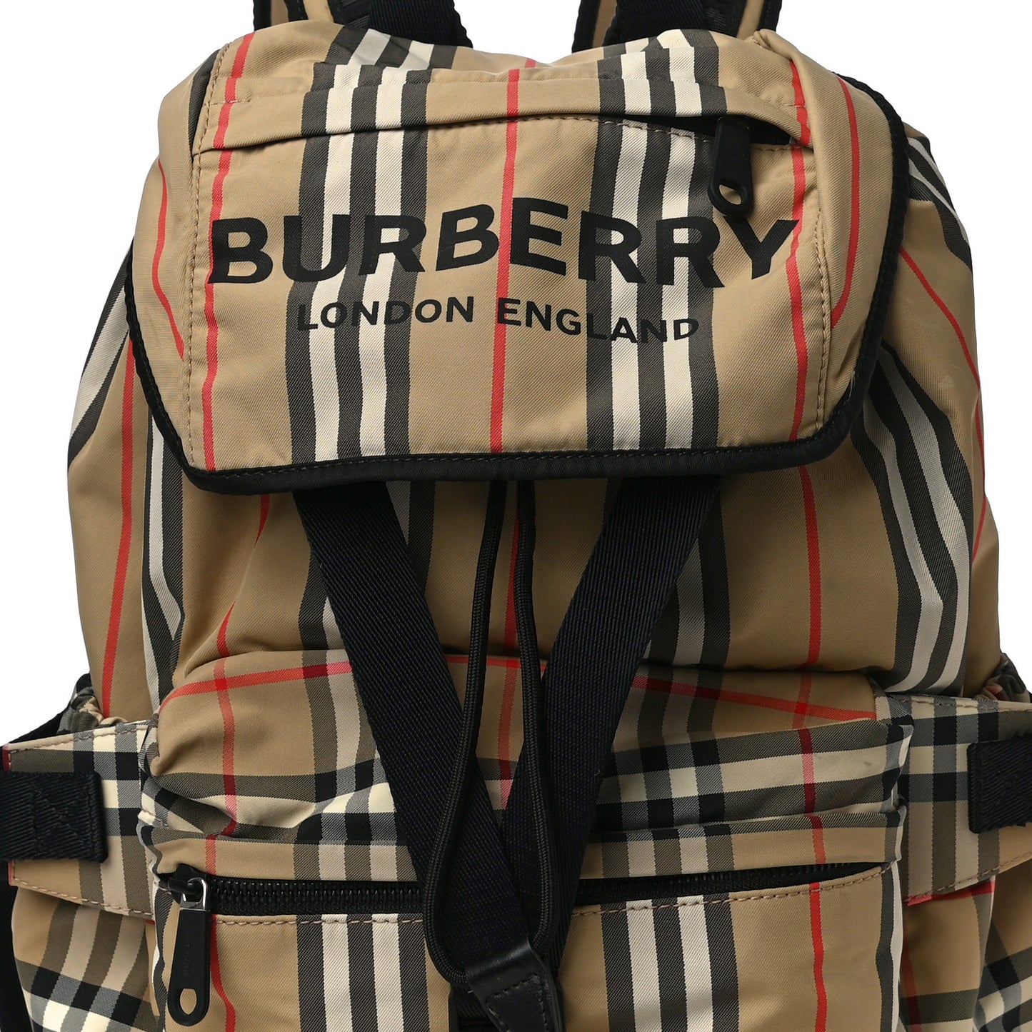 Nylon Icon Stripe Check Logo Print Backpack Natural
