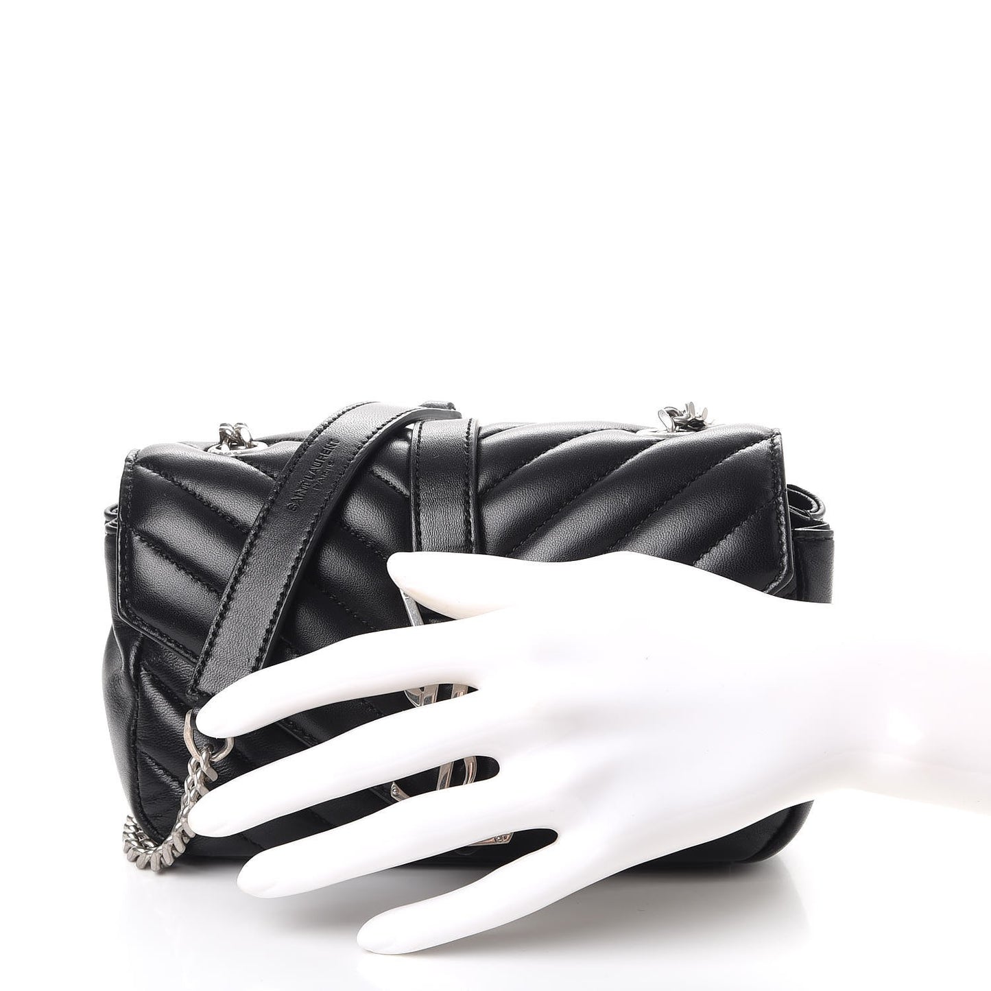 Grained Calfskin Matelasse Chevron Monogram Classic Baby Chain Bag Black