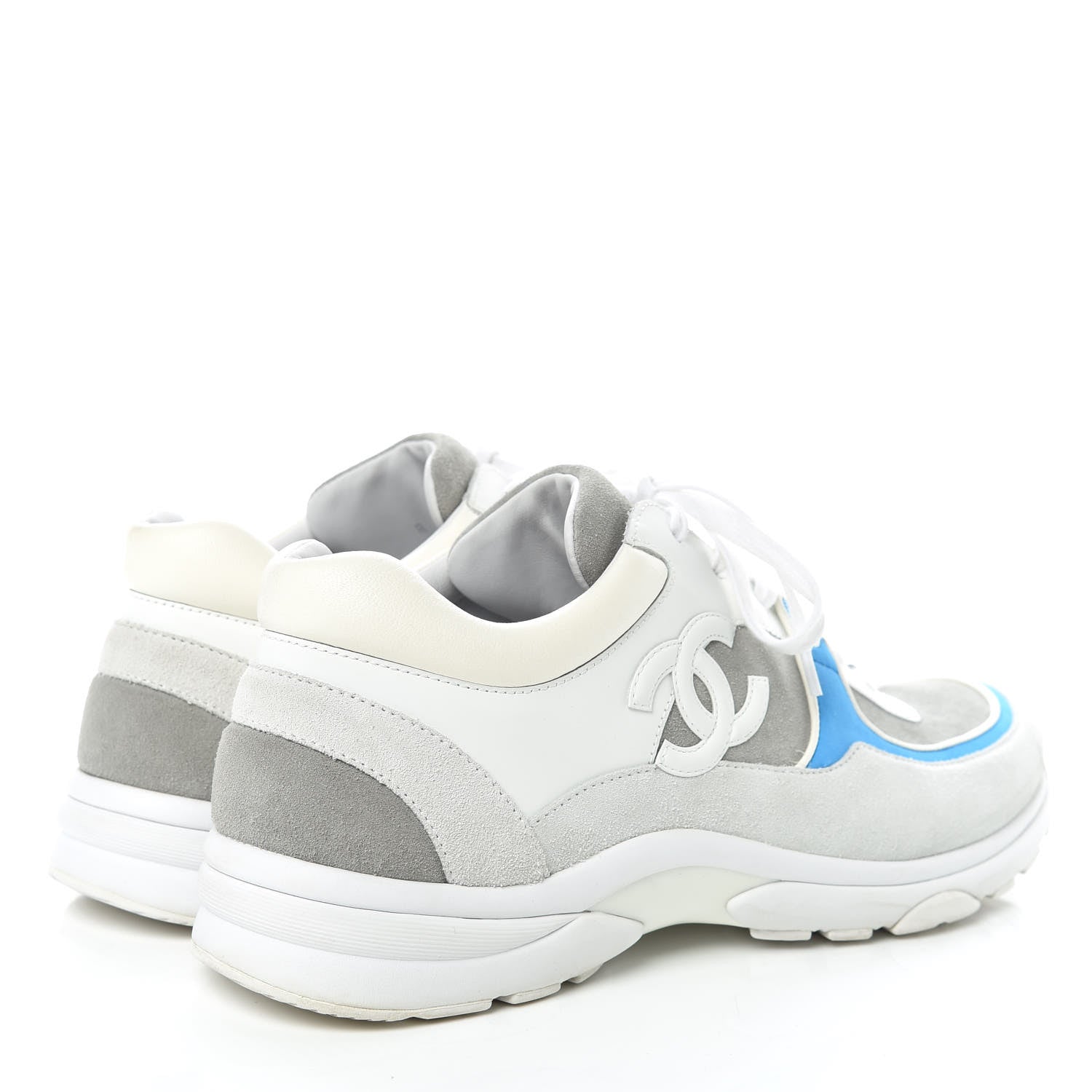 Chanel Suede Calfskin Mens CC Sneakers 43 White Grey Blue 4 of 12