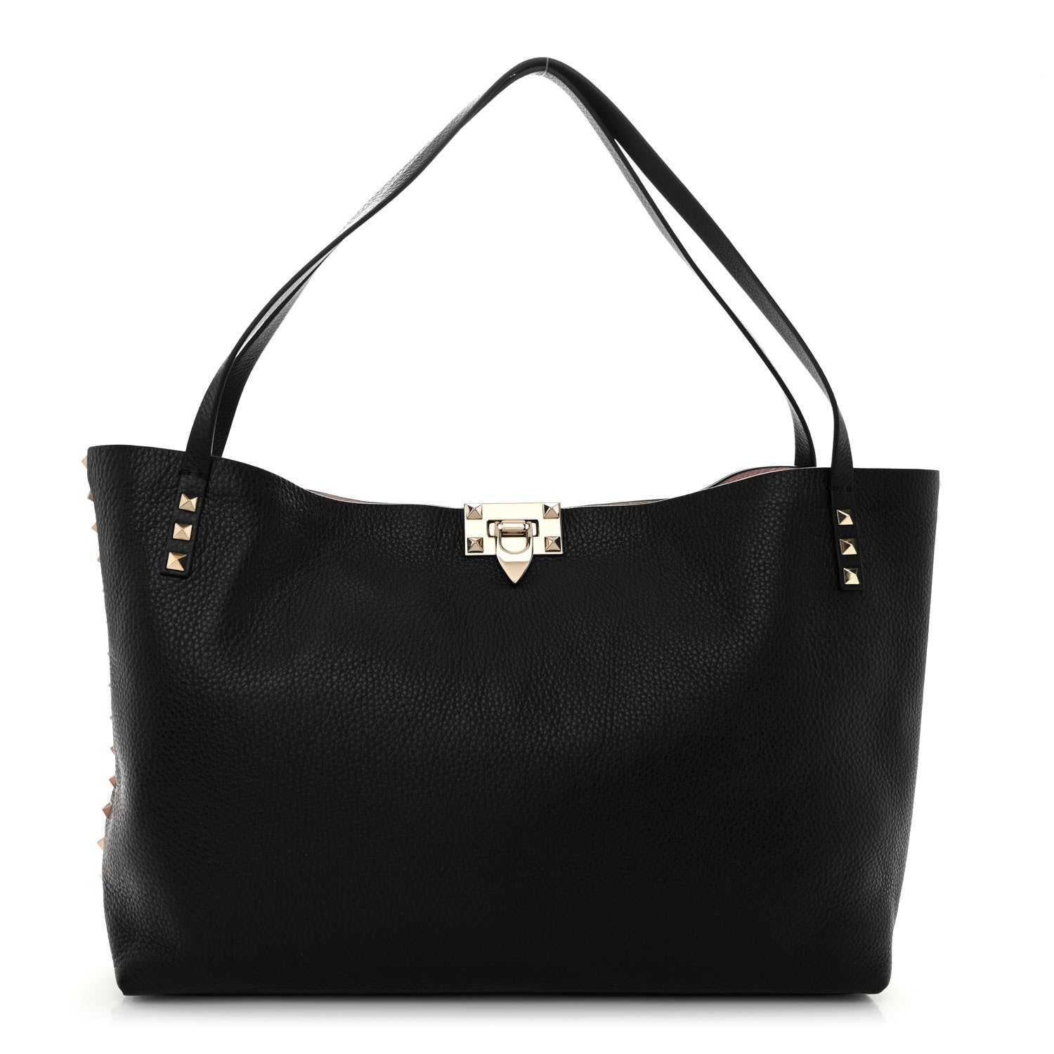 Valentino Garavani Grainy Calfskin Medium Rockstud Tote Black Rose Quartz 3 of 10