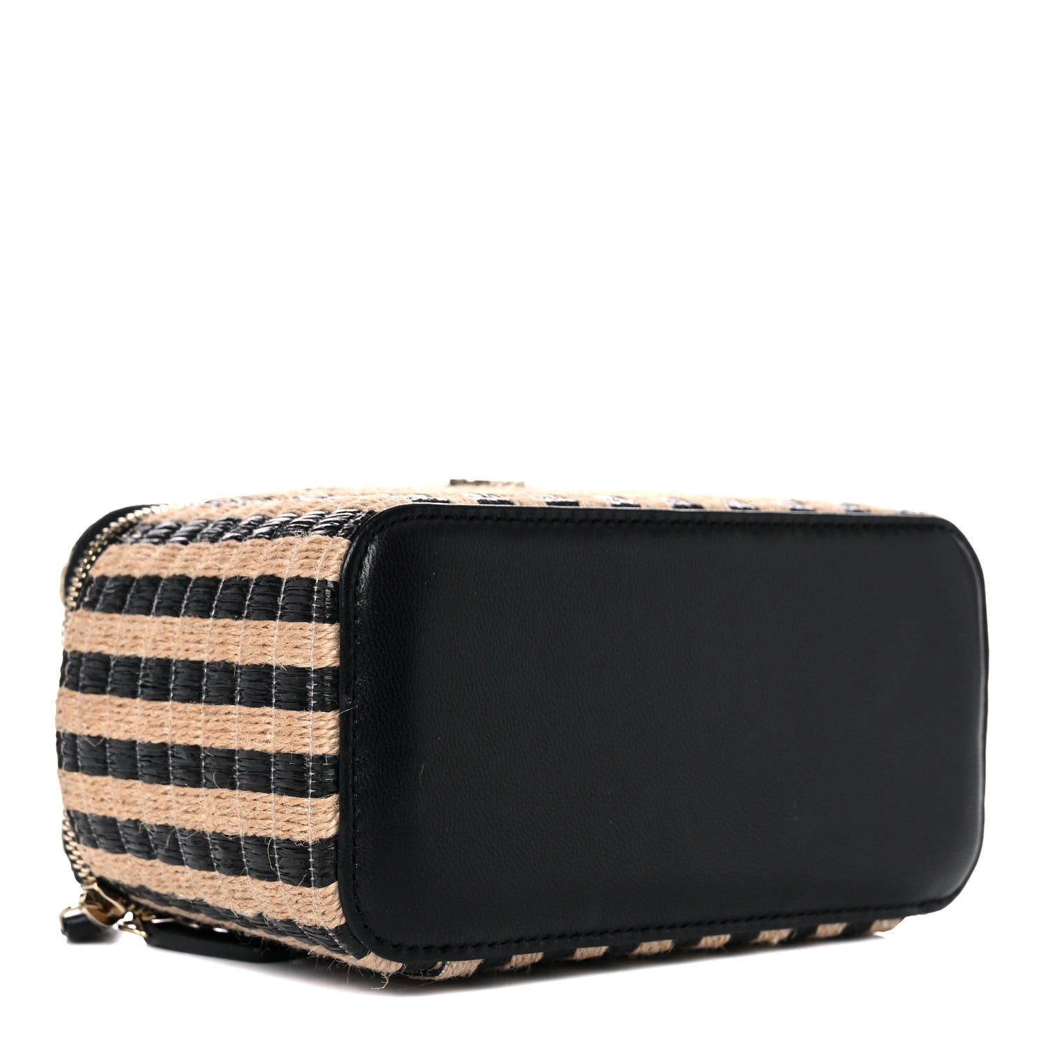 Chanel Raffia Jute Striped Small Vanity Case With Chain Black Beige 4 of 12
