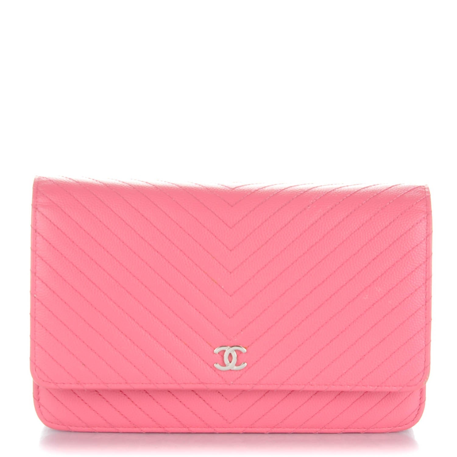 Chanel Caviar Chevron Wallet On Chain WOC Pink 1 of 8
