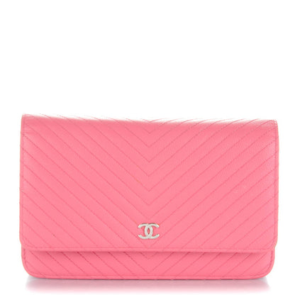 Chanel Caviar Chevron Wallet On Chain WOC Pink 1 of 8