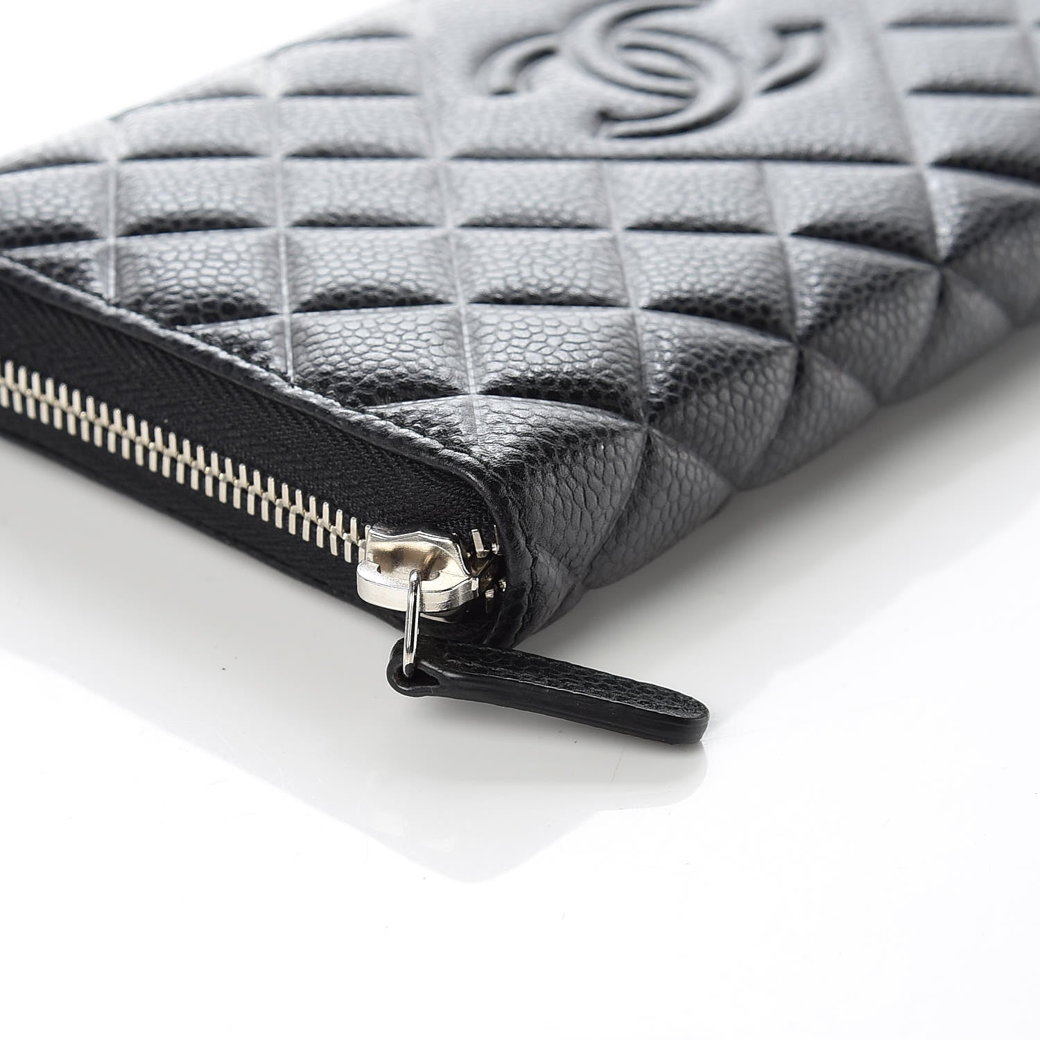 Chanel Caviar Quilted Diamond CC Gusset Zip Around Wallet Black 5 of 11