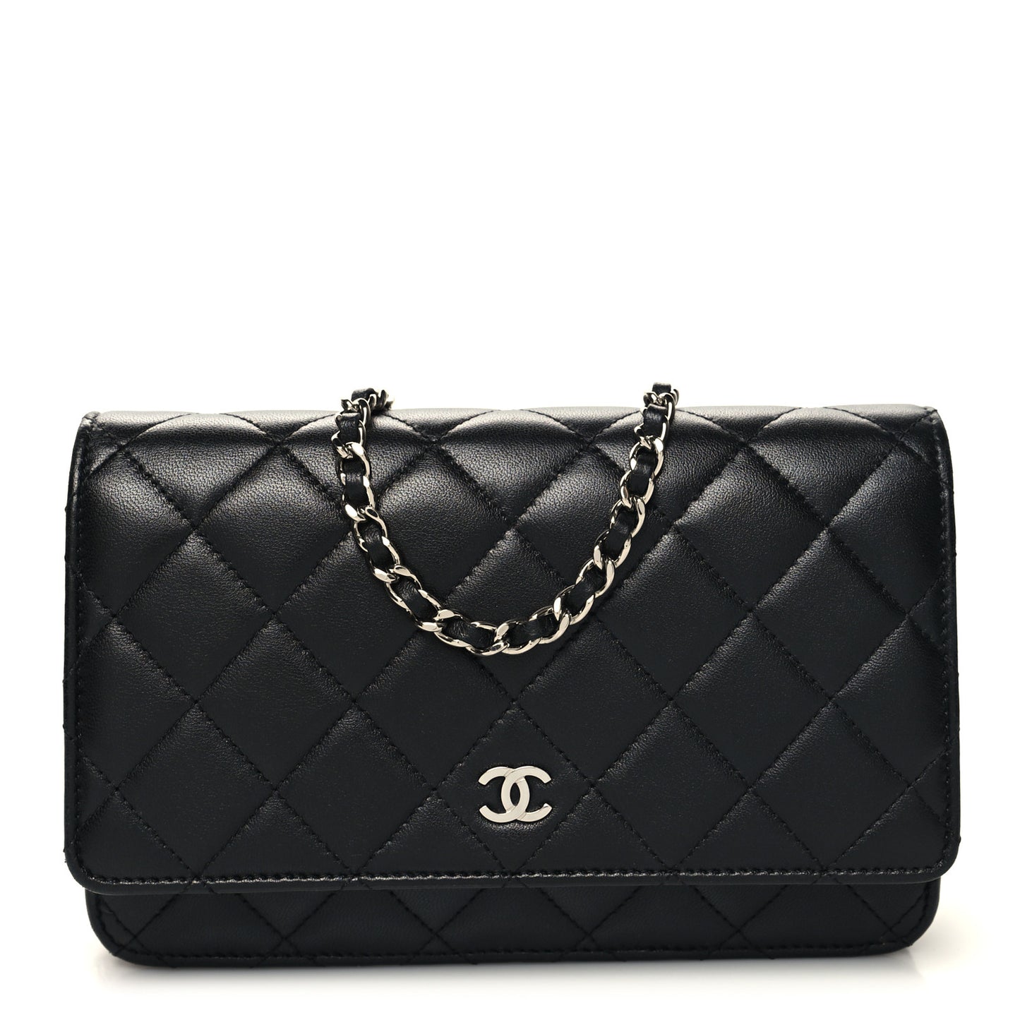 Lambskin Quilted Wallet On Chain WOC Black