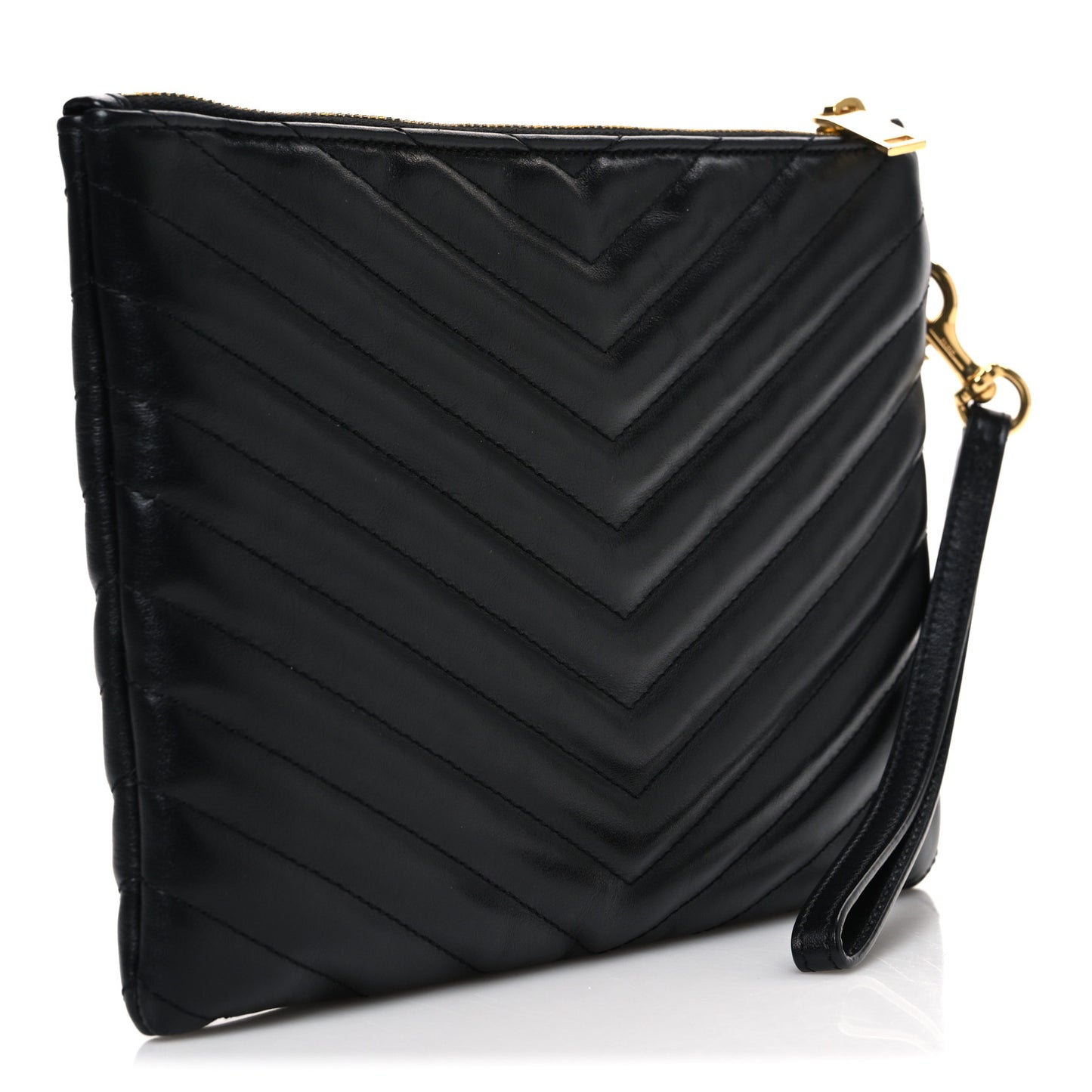 Calfskin Matelasse Chevron Monogram A5 Wristlet Black