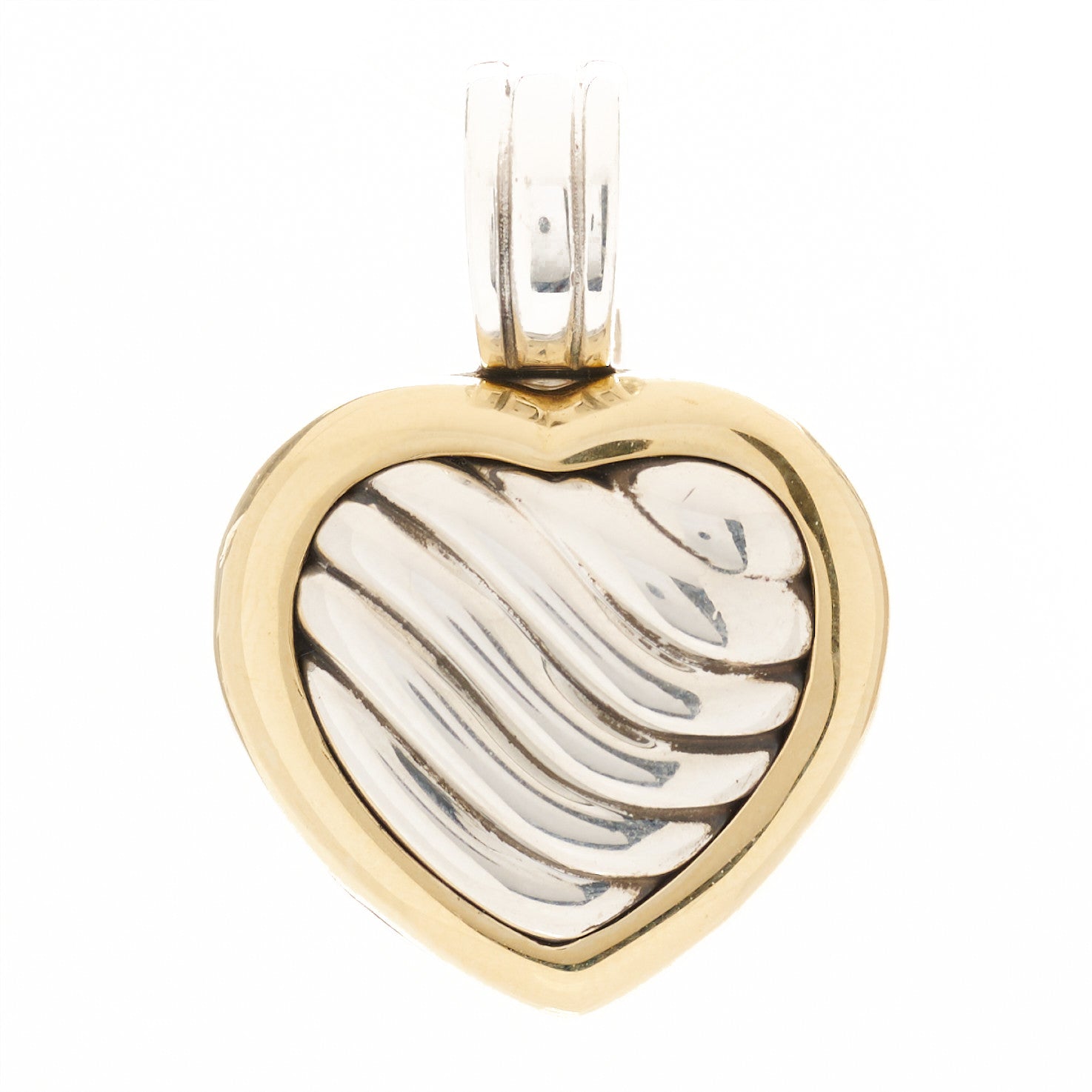 David Yurman Sterling Silver 18K Yellow Gold Cable Heart Locket Enhancer Pendant 1 of 7
