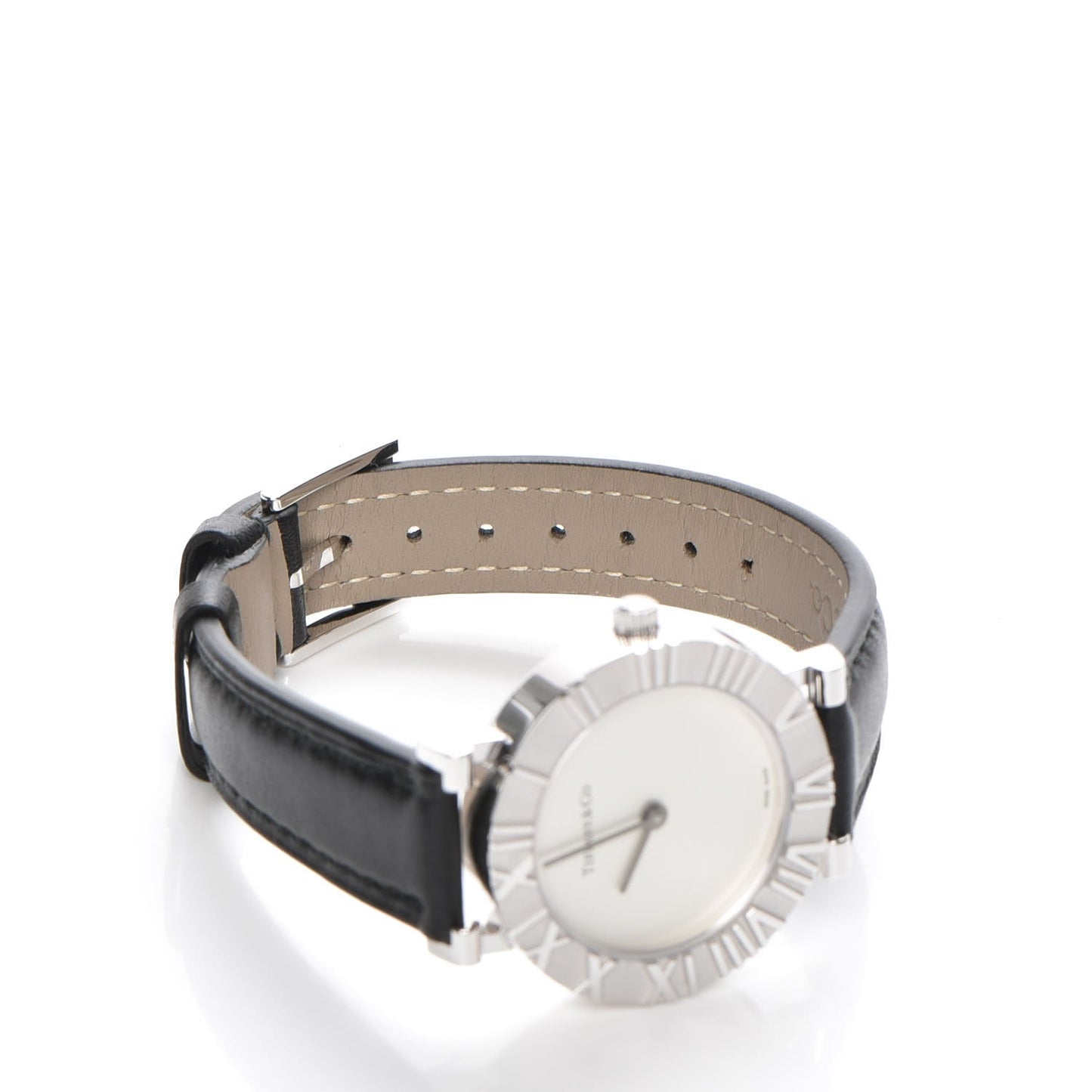 Sterling Silver Calfskin 29mm Atlas Quartz Watch Black