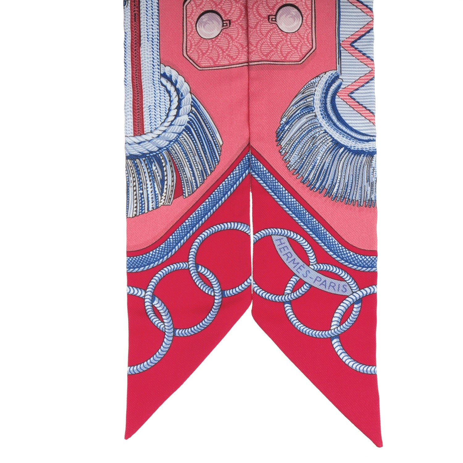 Hermes Silk Epaulettes Twilly Rose Poudre Rouge Bleu 6 of 6